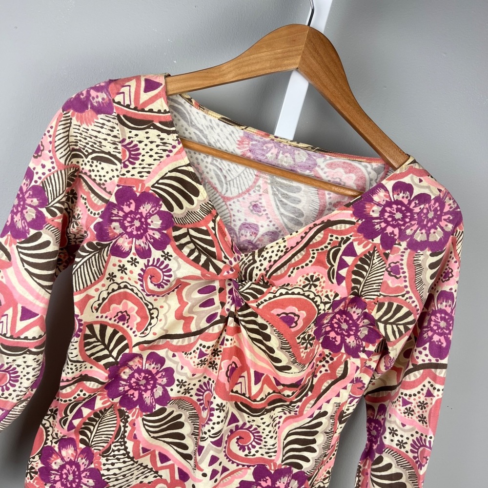 Joneswear‎ Y2K Twist Front Top Shirt Womens M Floral Abstract 100% Cotton
